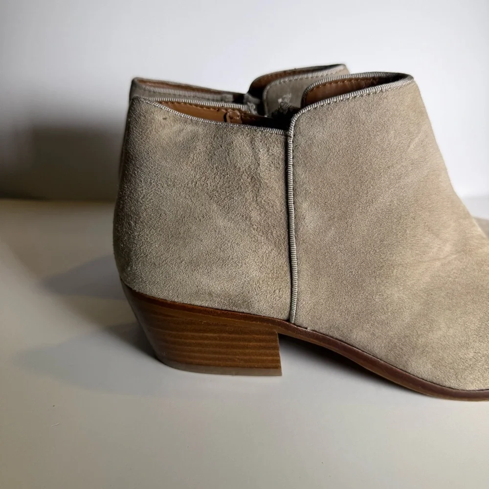 Women's Sam Edelman Size9 Tan Grey Ankle Suede Leather Boots Pre Owned - Picture 3 of 9